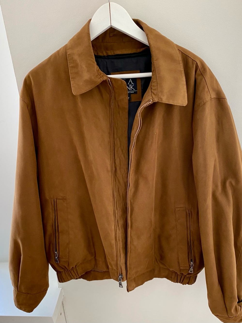 Jos. A Banks Men’s Brown Faux Suede Bomber Jacket with Removable Liner